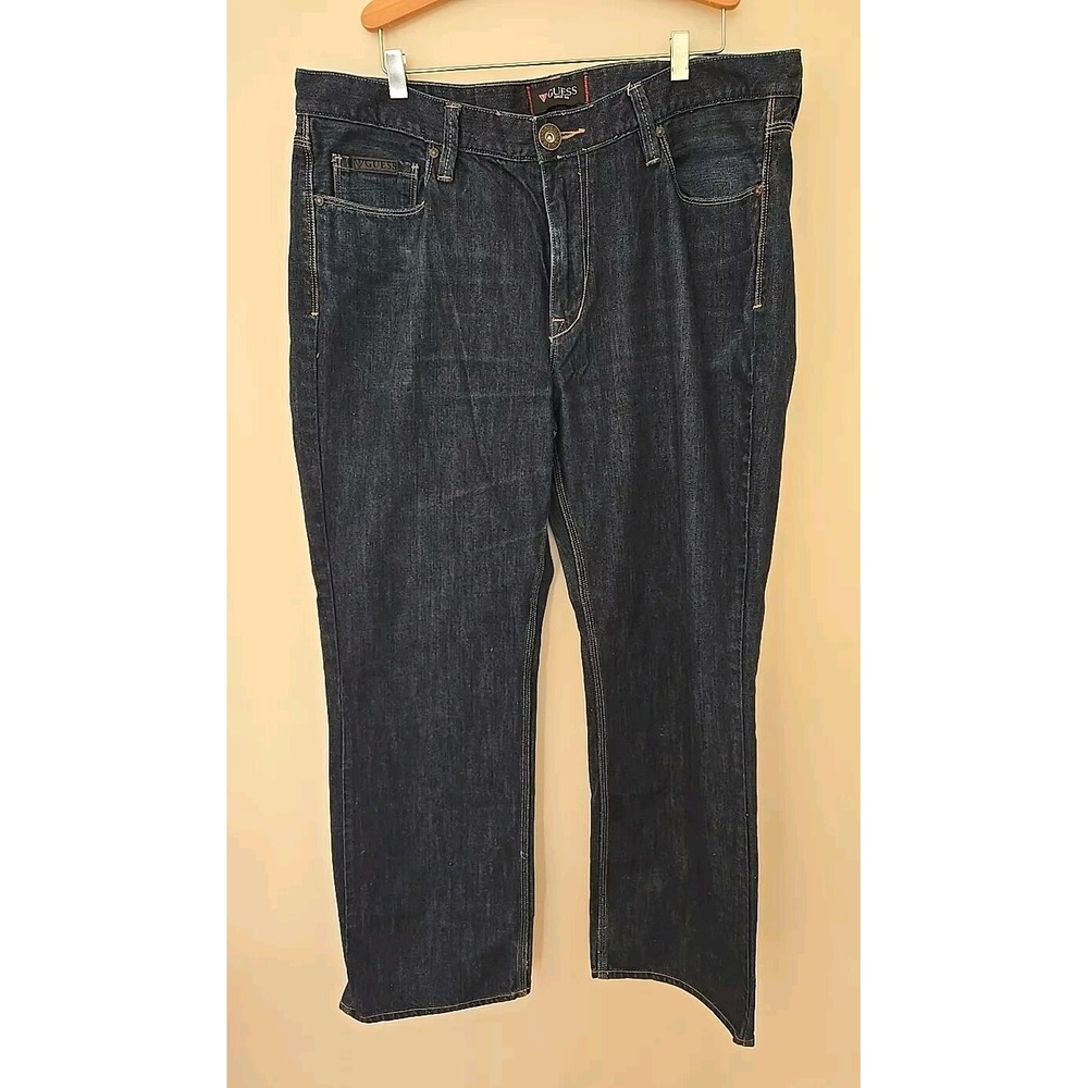 Guess Men's Crescent Fit Jeans Regular Straight 100% Cotton 36x30 Deep Blue EUC